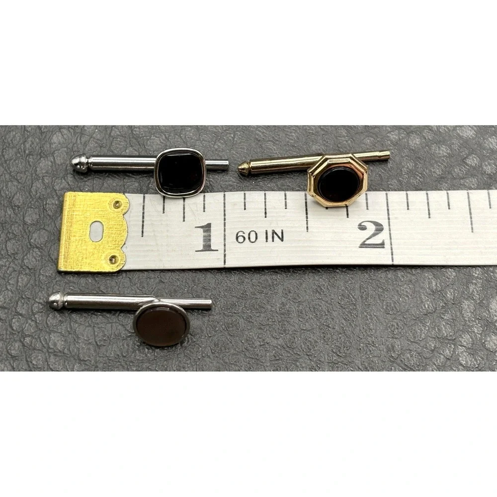 Vintage Cuff Buttons or Cufflinks Set Black MOP Silver Tone Gold Tone Some Swank